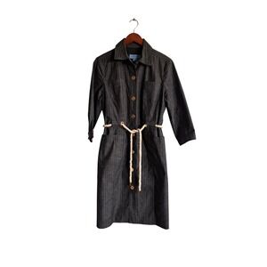 Doncaster Sport Womens Pinstripe Shirt Dress 14 Grey Rope Belt Nautical Midi